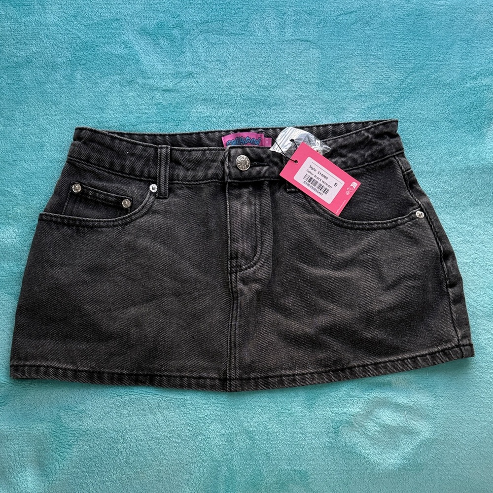 Edikted Black Mini Denim Skirt